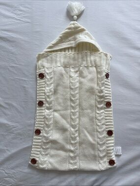 Cream Cable Knit Hooded Baby Cocoon with Buttons